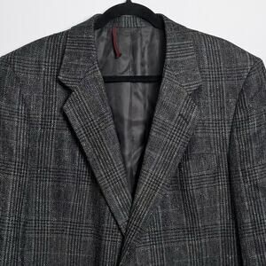Vintage Hart Schaffner Marx 100% Silk Glen Plaid Gray 44R Blazer Oak Hall READ